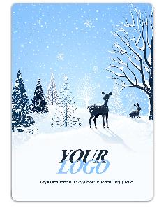 Флисовый плед - открытка новогодняя "Олени в лесу" 100 * 140 см.