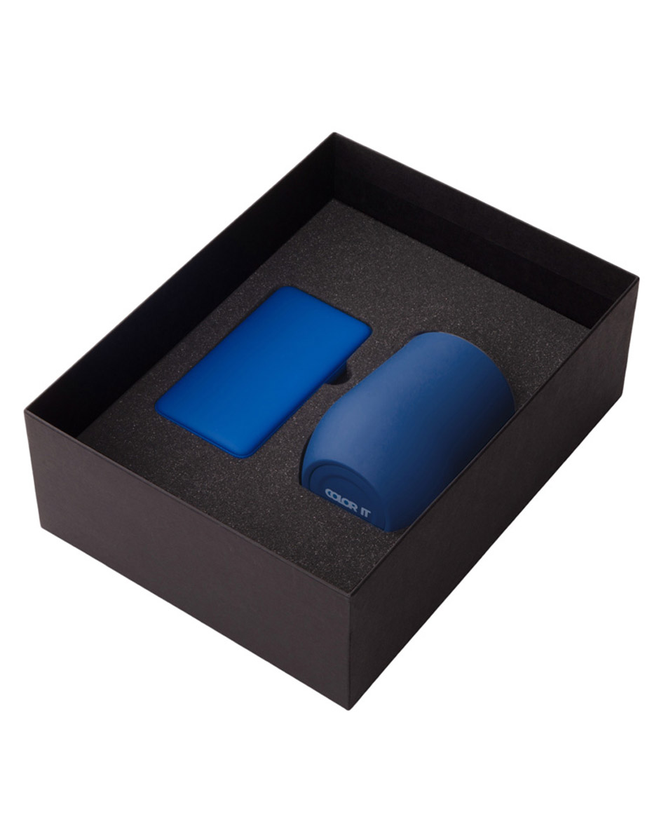 Подарочный набор «COLOR IT» с термокружкой и повербанком, 5000 mAh, синий