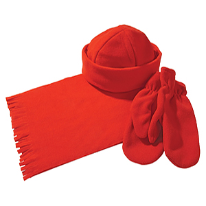 Флисовый набор: шарф, шапка, варежки, красный