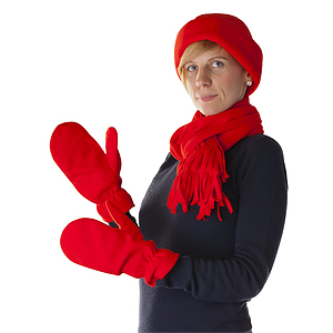 Флисовый набор: шарф, шапка, варежки, красный